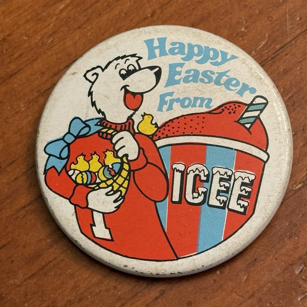 Happy Easter From Icee Vintage Pinback Button Pin Round Circle